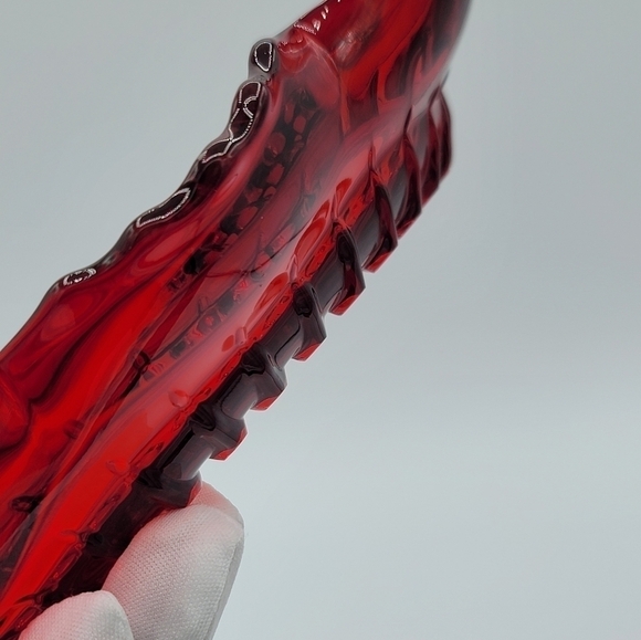 Vintage Red Glass Scalloped Wavy Divided Dish #1389 - Picture 9 of 15